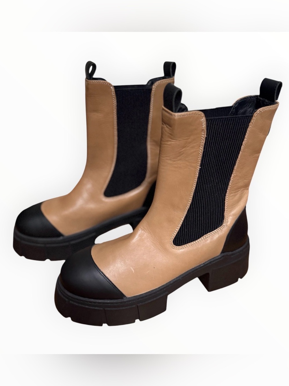 Free People Maren Mid Chelsea Boot in the color combination Tan / Black